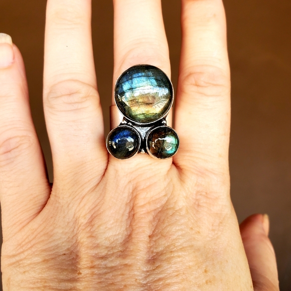 New Triple Labradorite 925 Silver Statement Ring. - Picture 3 of 15